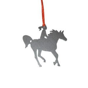 Horse And Lady Rider Ornament, Raw Steel, Metal - Burke Metal Work