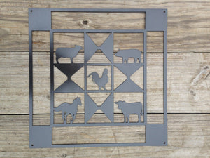 Barn Quilt With Farm Animals  (16'' x 16'') - Burke Metal Work