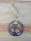 Soccer Ball Metal Ornament, raw steel, keepsake, souvenir - Burke Metal Work