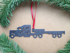 Semi Truck Ornament, Step Deck Trailer, Flat Bed Trailer, Christmas Metal Ornament