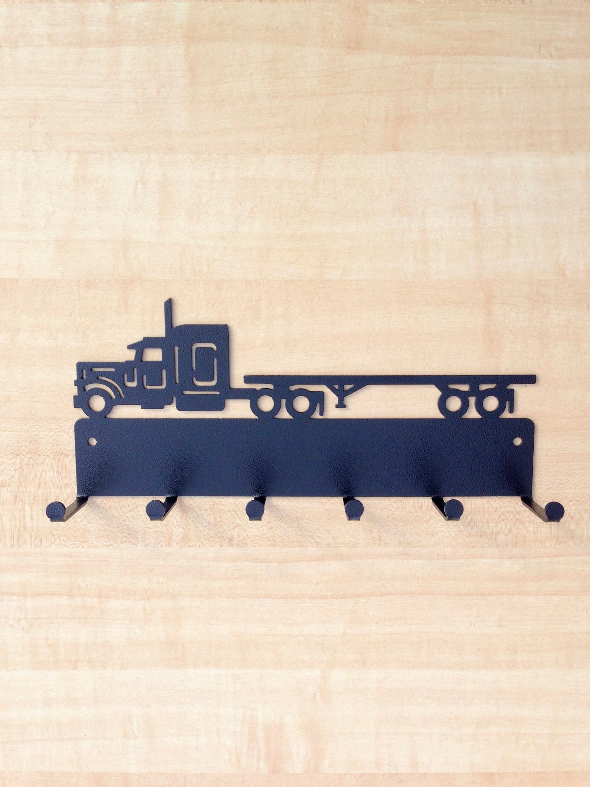 Semi Truck 18 wheeler With Flat Bed Trailer Key Holder Burke Metal Work