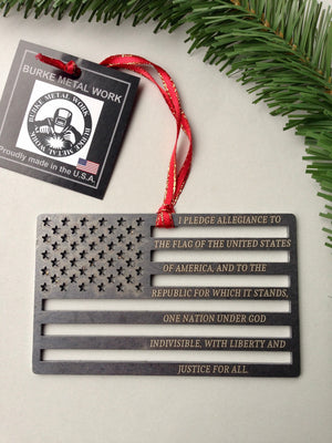 American Flag with Pledge of Allegiance Steel Ornament