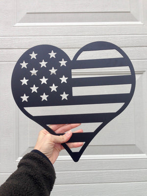 American Flag Heart Shaped Metal Wall Art