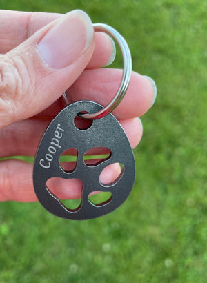 Paw Print Keychain, Pet keychain, Backpack Tag, Zipper Pull, Personalized Gift, Pet Memorial, Steel, Metal