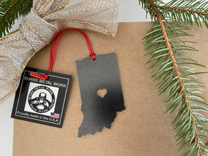 Indiana State Outline Ornament, Personalized Gifts, Rustic Metal Tree Christmas Ornament